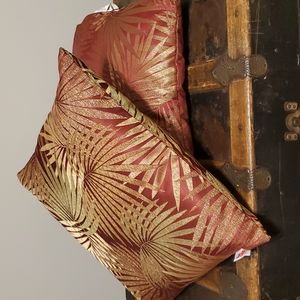 Accent Pillow Set - Red and Gold Palm